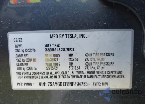 2022 Tesla Model Y Performance Dual Motor All-Wheel Drive из США, поврежденный, VIN 7SAYGDEF8NF494753